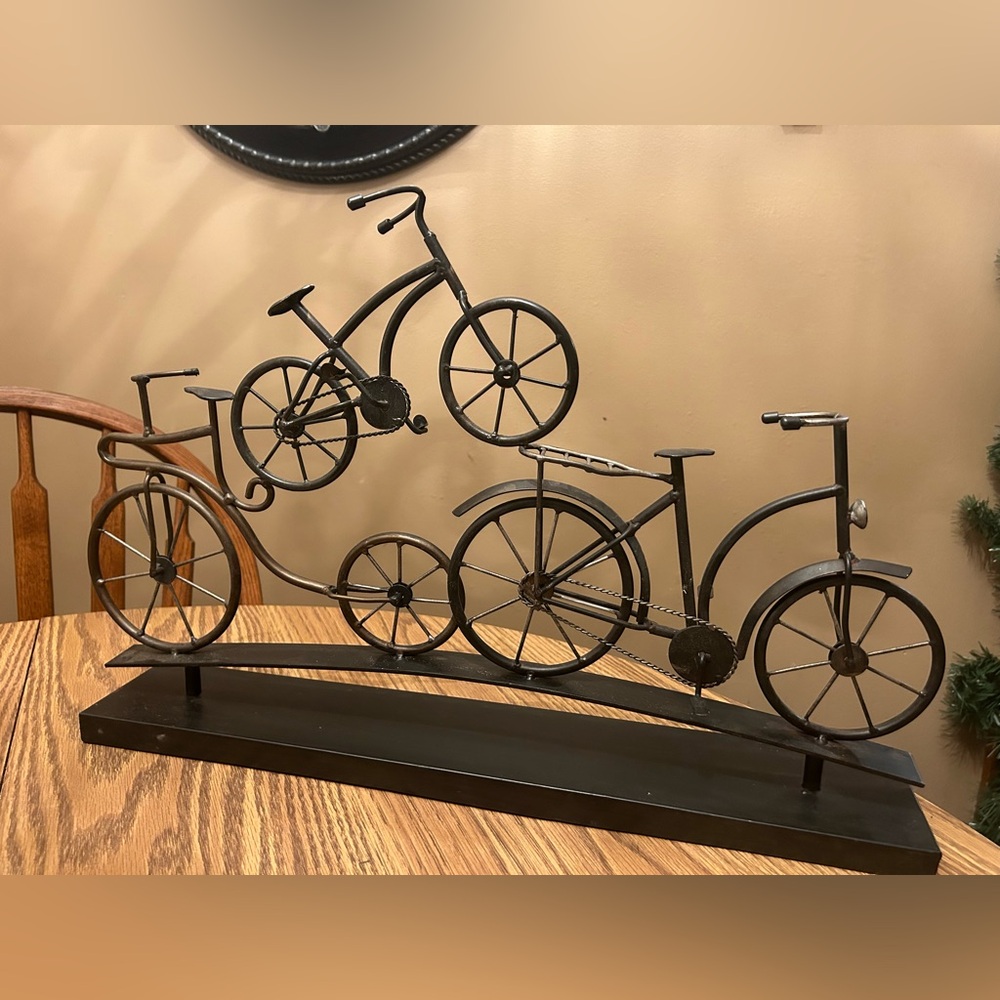Bicycle Bike sculpture - metal home decor - stacked metal art 21" wide